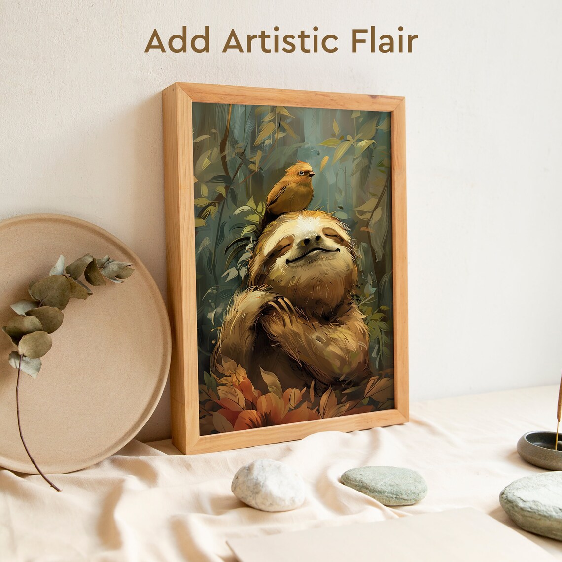 Joyful Sloth and Bird, Wildlife Nursery Art Print - Image 2
