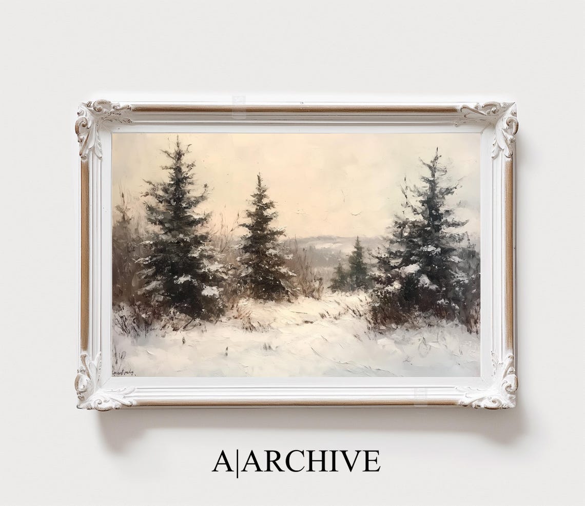Snowy Pine Trees Winter Clearing Soft Pale Sky Landscape Poster - Image 2