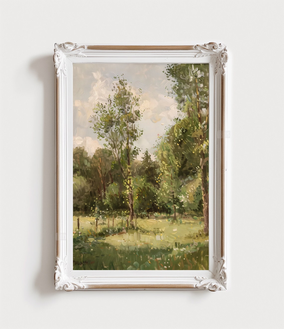 Impressionist Forest Clearing Painting Sunlit Trees Vintage Print - Image 4