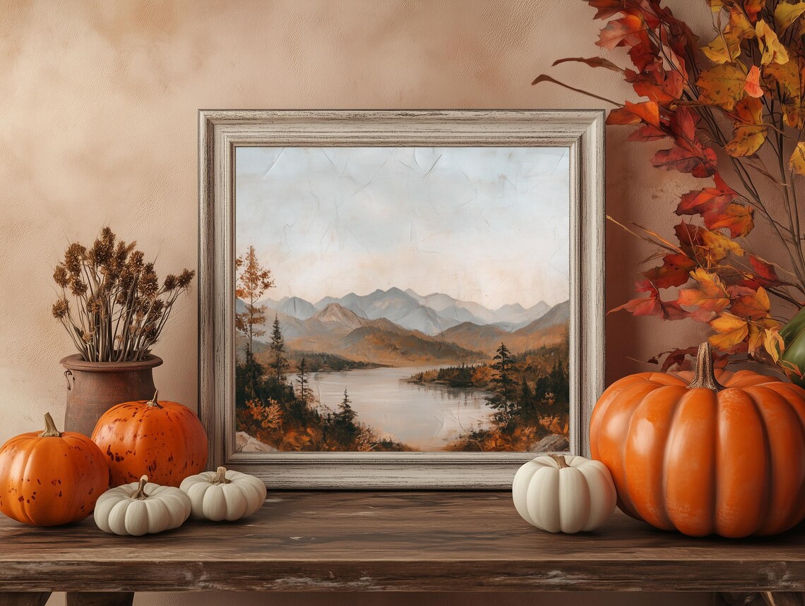 Autumn Mountain Lake Pines Reflection Vintage Landscape Poster - Image 4