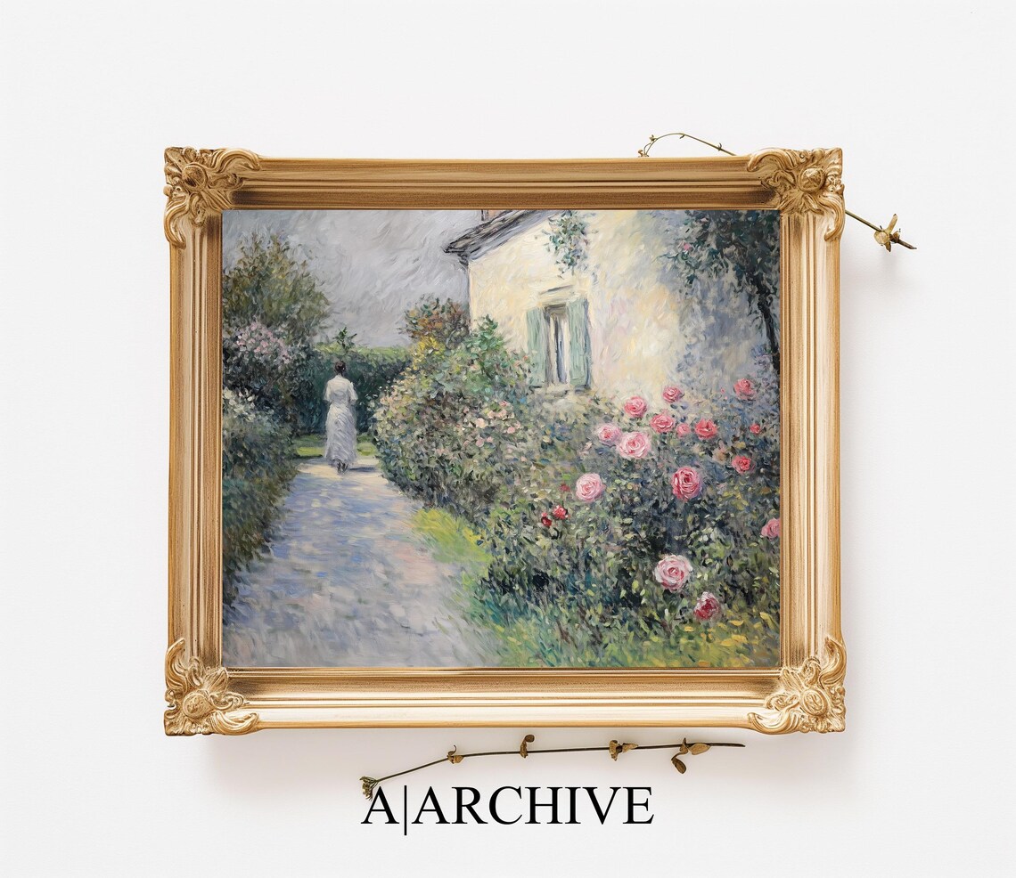 Country Cottage Garden Path Vintage French Oil Painting Art Poster - Image 2