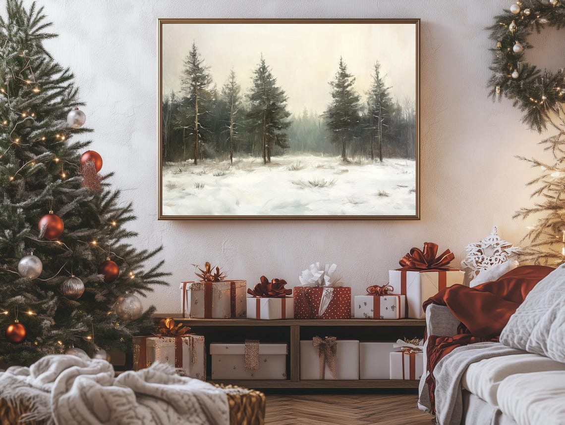Misty Snow Clearing Tall Pine Trees Serene Winter Landscape Poster - Image 2
