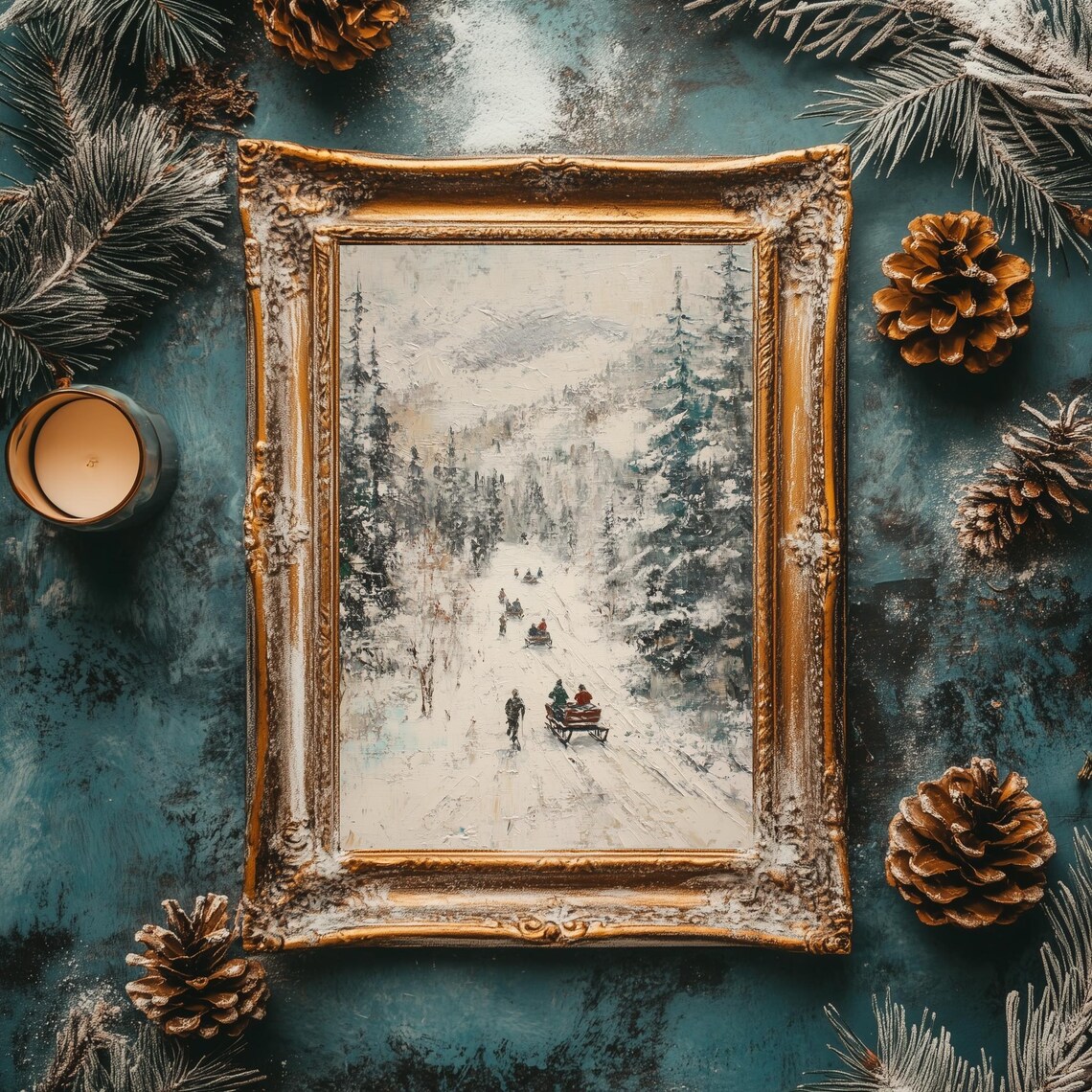 Horse Drawn Sleighs Snowy Forest Road Vintage Winter Scene Poster - Image 2
