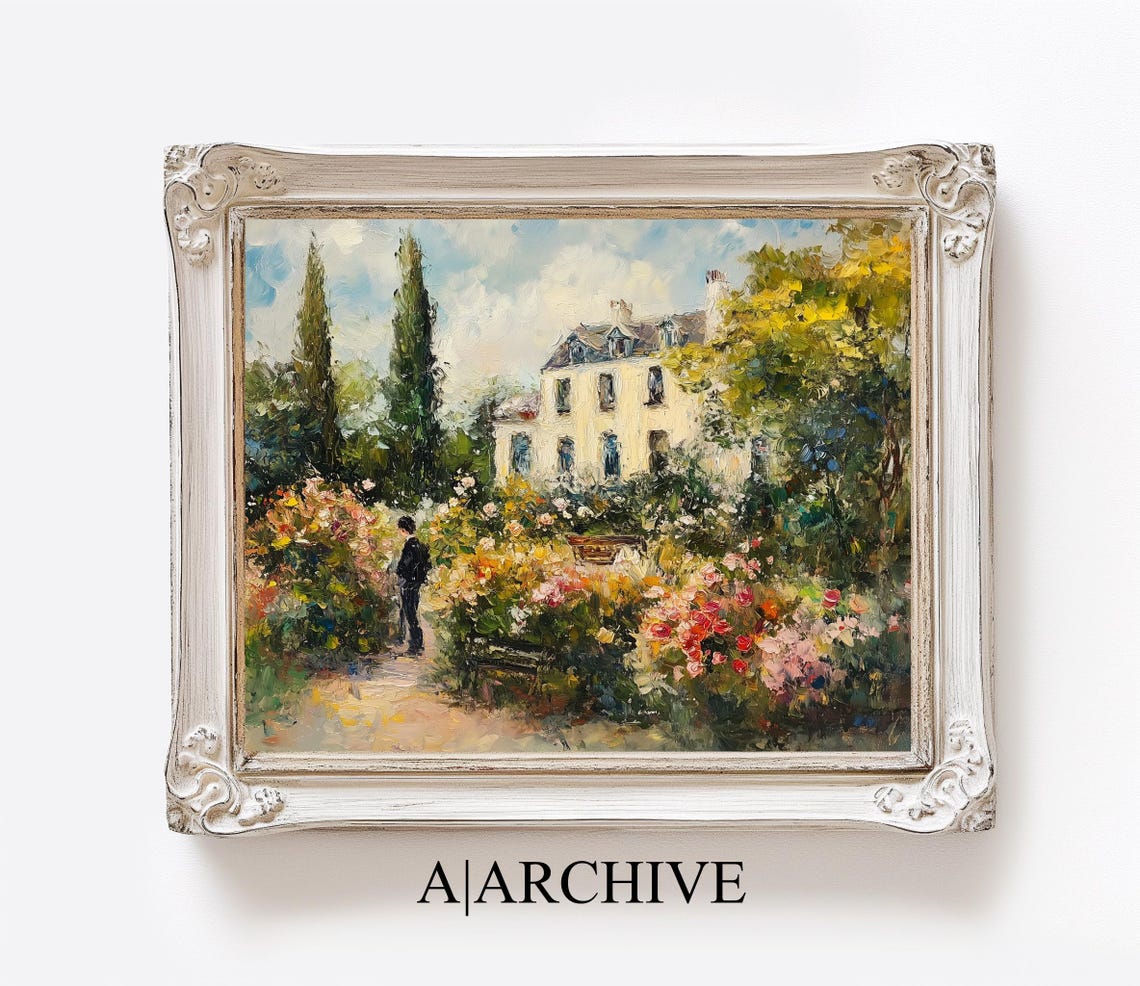 Sunlit Cottage Flower Garden Vintage Impressionist Style Art Poster