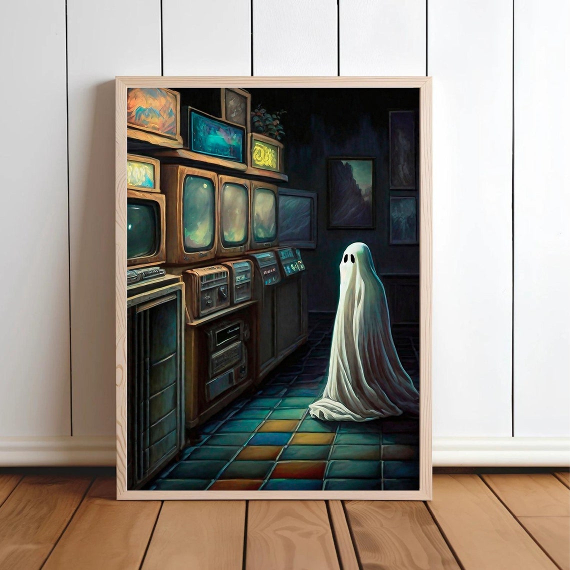 Ghost Vintage TV Shop Retro Electronics Store Spooky Night Poster - Image 3