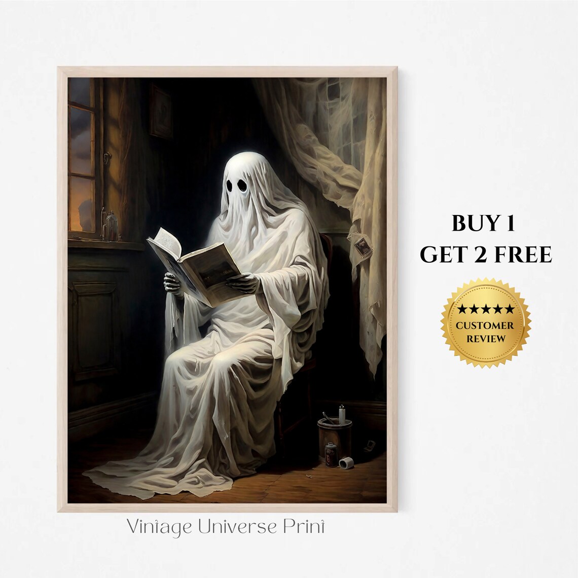 Ghost Sitting on a Toilet Reading a Book in a Candlelit Bathroom Funny Poster