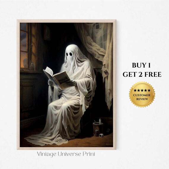 Ghost Sitting on a Toilet Reading a Book in a Candlelit Bathroom Funny Poster