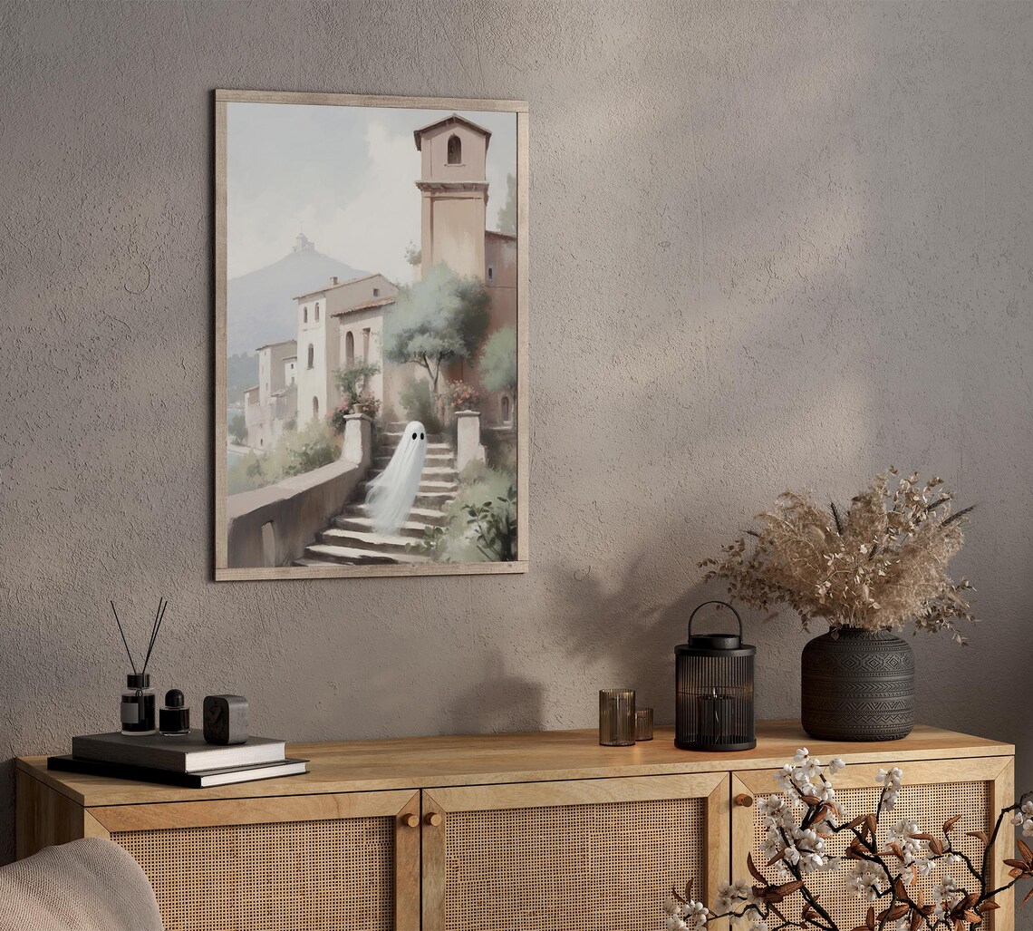 Ghost On Villa Stairs Italian Countryside Vintage Halloween Poster - Image 4