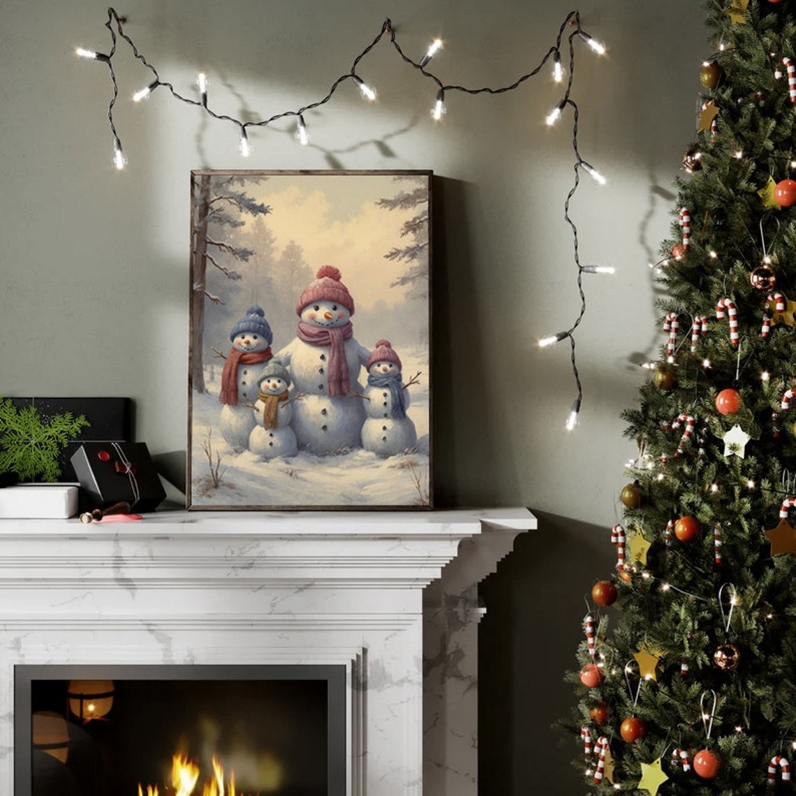 Snowman Family In The Snow With Hats And Scarves Winter Poster - Image 2
