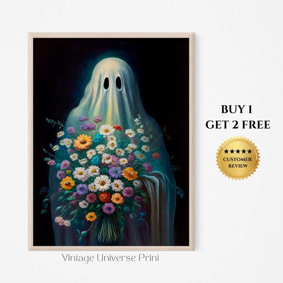 Dark Floral Ghost Painting Moody Flower Ghost Floral Ghost Art Ghost Spooky Decor Haunting Print Halloween Wall Art