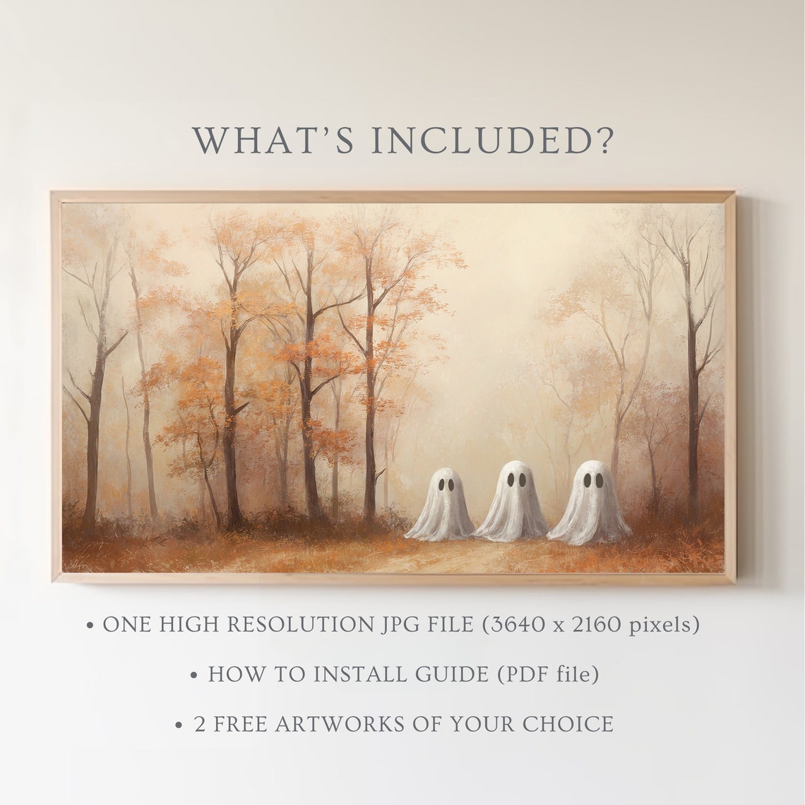 Three Ghosts In Misty Autumn Forest Vintage Halloween Art Poster - Image 5