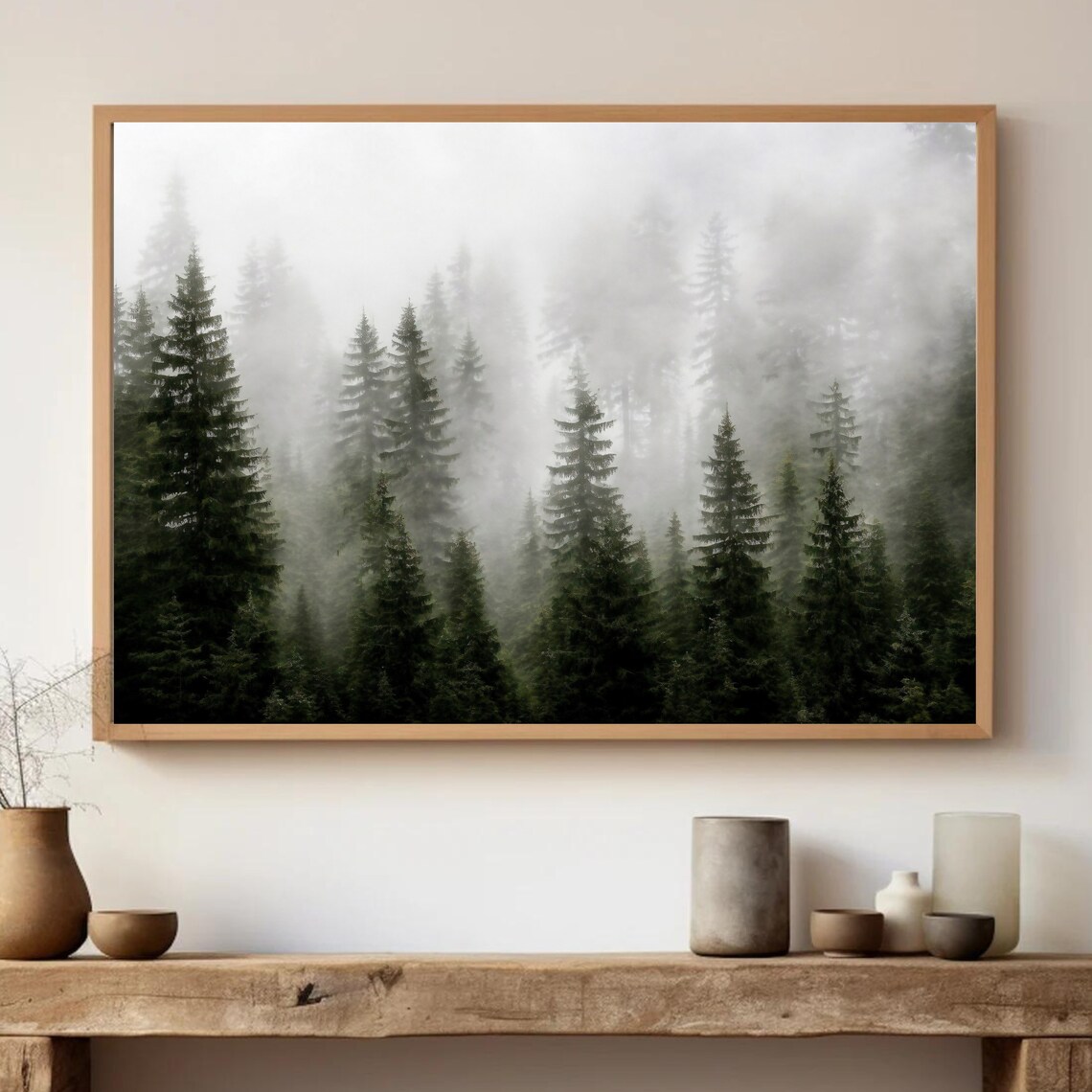 Foggy Evergreen Forest in Morning Mist Moody Woodland Poster - Image 3