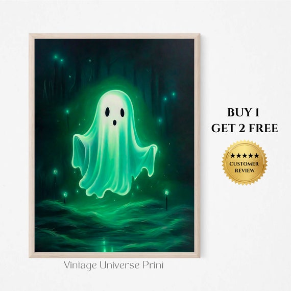 Ghosts Art Print Halloween Art Print Cute Ghosts In Forest Spooky Vintage Halloween Wall Art