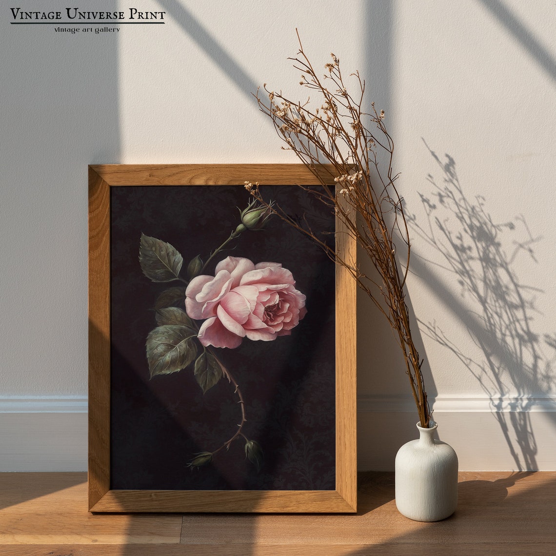 Moody Rose Painting Dark Rose Still Life Dark Rose Print Moody Floral Vintage Botanical Painting French Country Decor - Image 3
