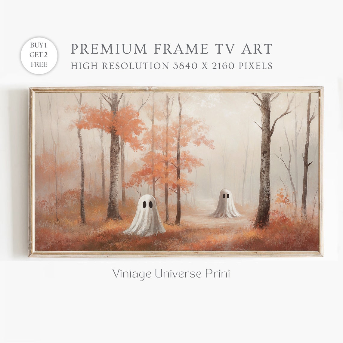 Two Ghosts On Misty Fall Forest Path Spooky Halloween Decor Poster