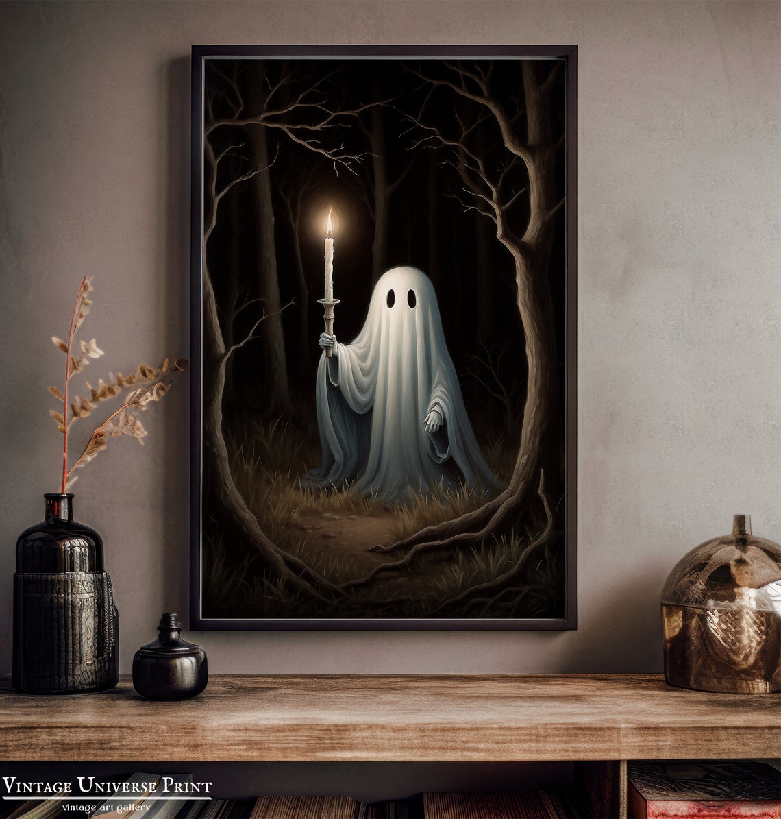 Ghost Holding A Candle In A Dark Forest Between Twisted Trees Poster - Image 3