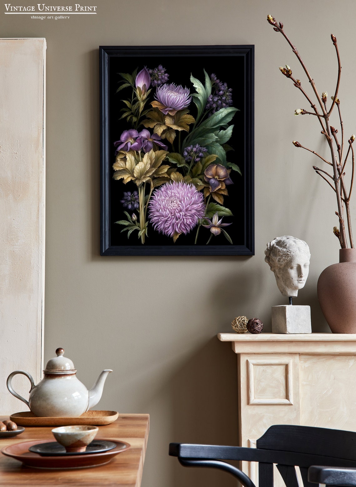 Purple Moody Botanical Blooms Vintage Dark Flower Art Poster - Image 3