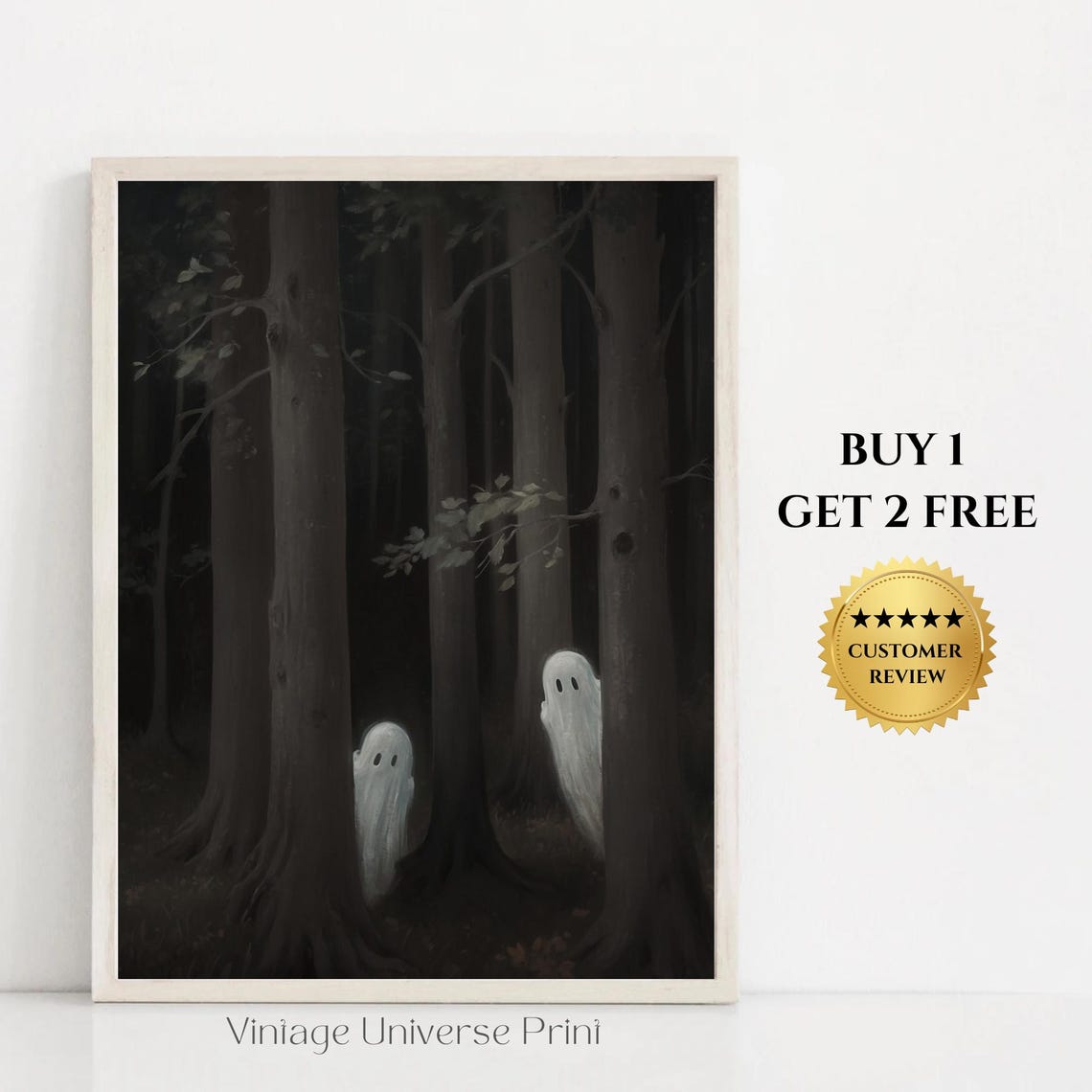 Two Ghosts In A Dark Forest Night Eerie Haunted Halloween Poster