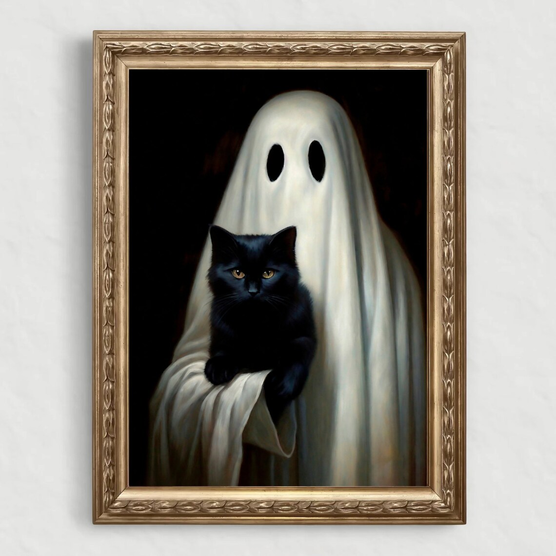 Ghost Holding A Black Cat Portrait Dark Romantic Halloween Print - Image 4