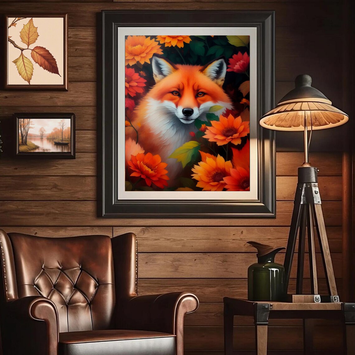 Red Fox Among Autumn Flowers Vintage Oil Painting Animal Wall Art - Image 3