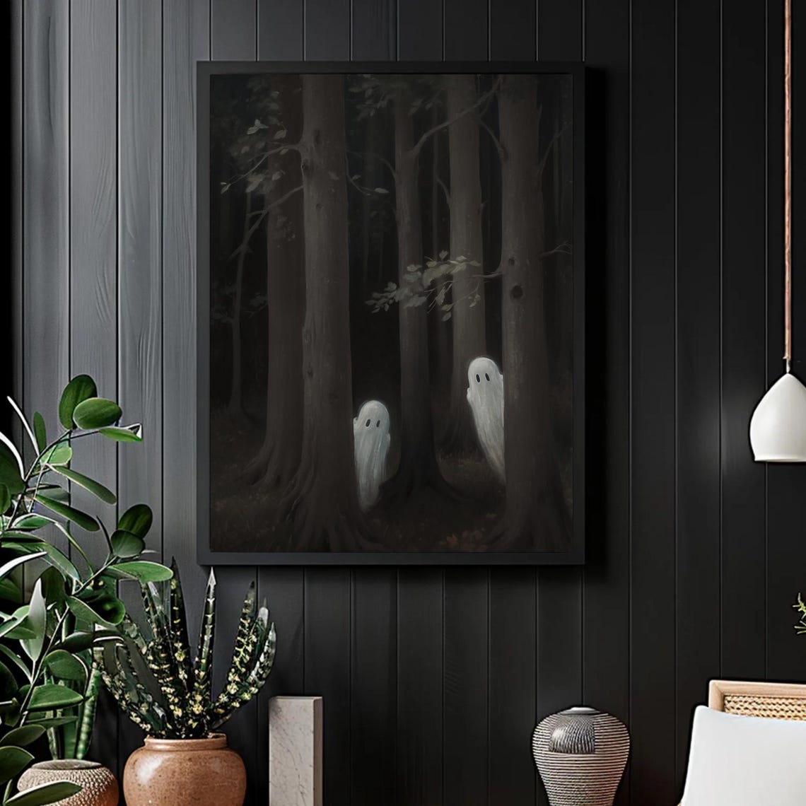 Two Ghosts In A Dark Forest Night Eerie Haunted Halloween Poster - Image 3