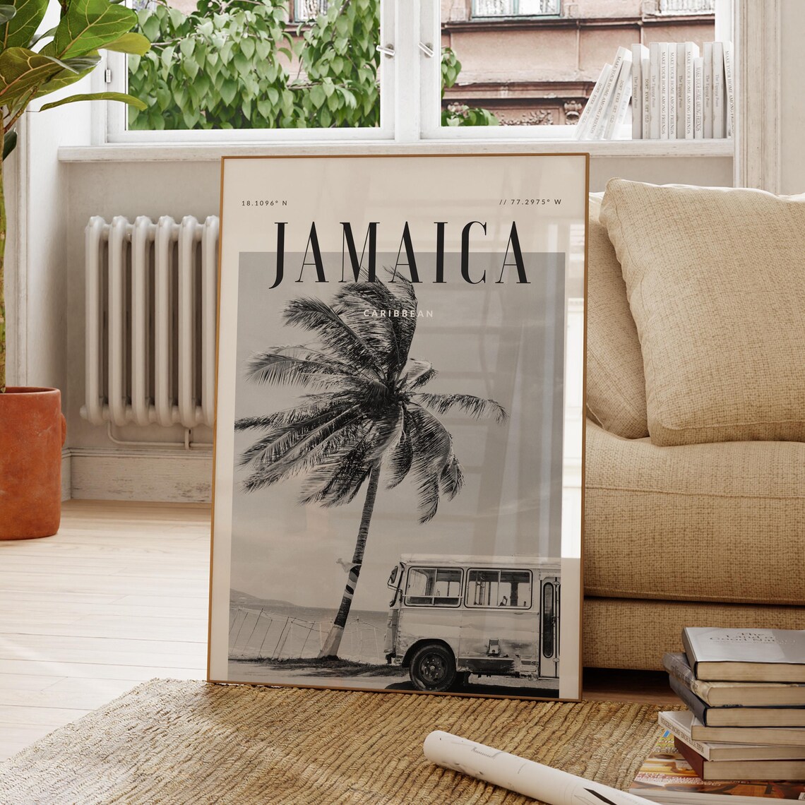 Jamaica Caribbean Modern Travel Poster, Black And White