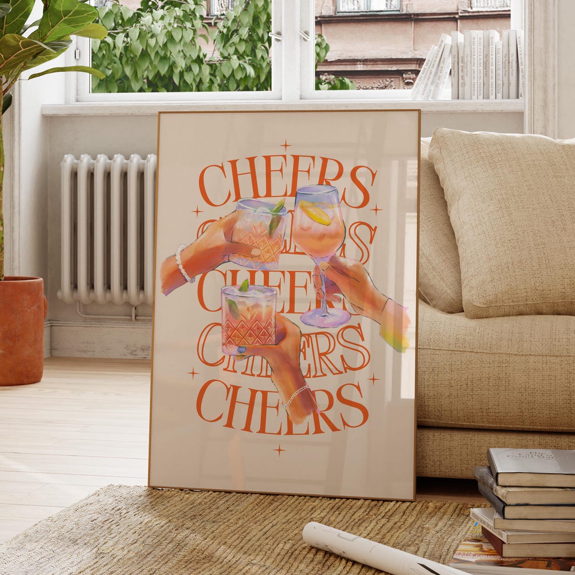 Cheers Cocktail Toast Retro Party Drink Illustration Bar Poster