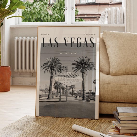 Las Vegas United States Modern Travel Wall Art Design Black And White Print Wanderlust Decor Home Office