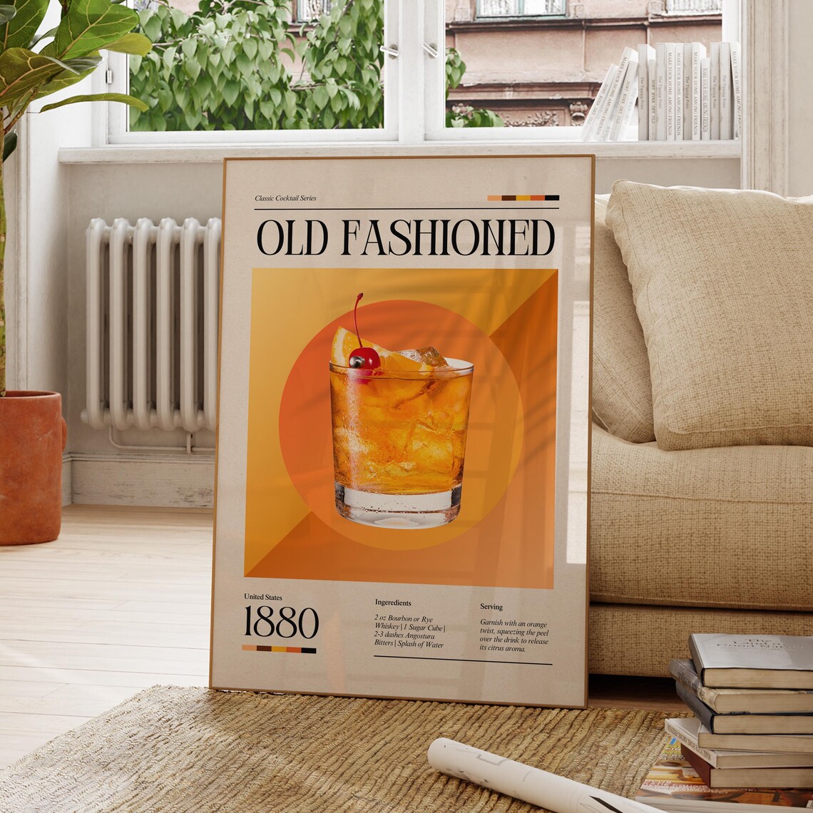 Old Fashioned Classic Cocktail Recipe Poster 1880 Bourbon Bar Art Decor
