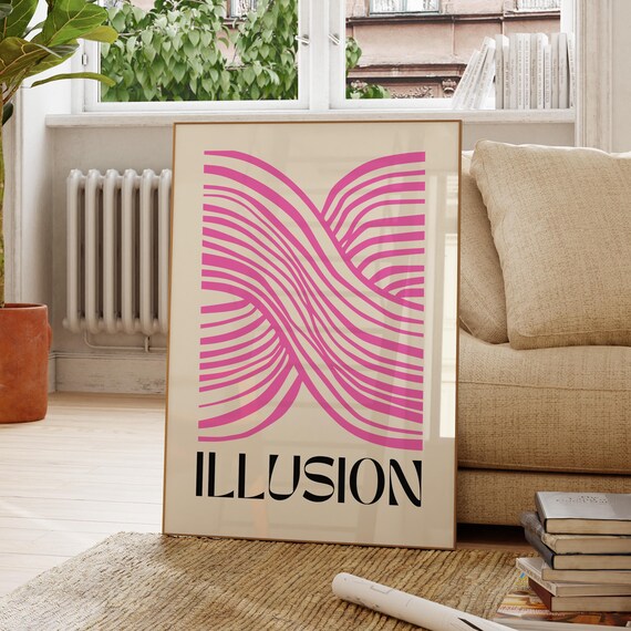 Abstract Art Rolled Posters Illusion Pink Beige Print For Home Decor Wall Room Dorm Gallery
