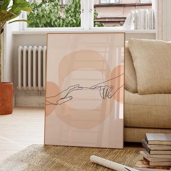 Touching Hands Outline Minimal Wall Art Abstract Neutral Poster Pink Bedroom Decor Scandinavian Style Print Colorful Modern