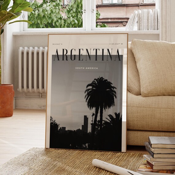 Argentina South America Black And White Palm Silhouette Dusk Travel Poster
