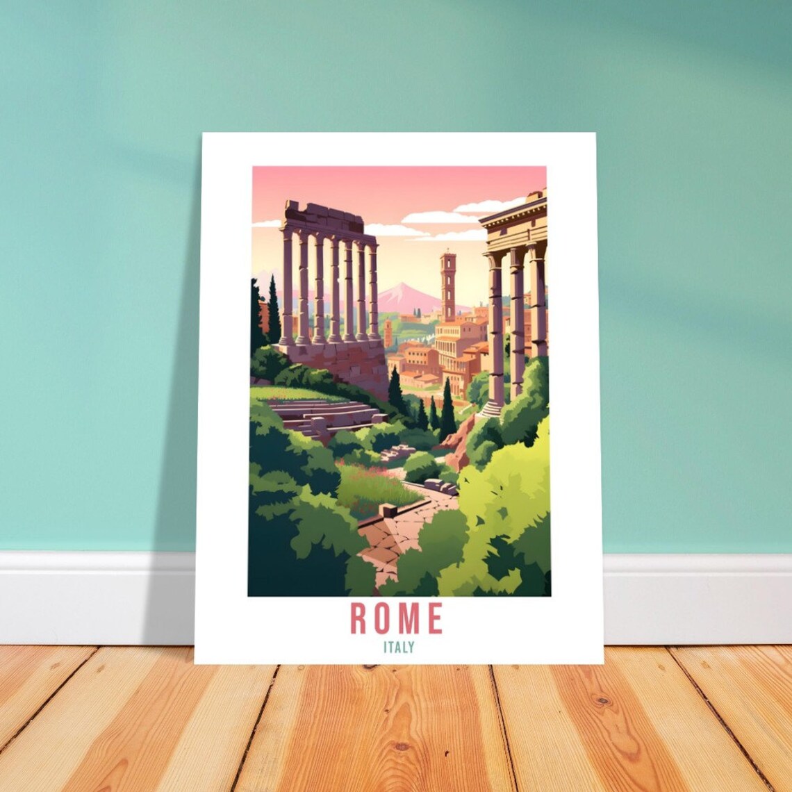 Rome Italy Ancient Roman Forum Ruins Golden Sunset Scene Poster - Image 3