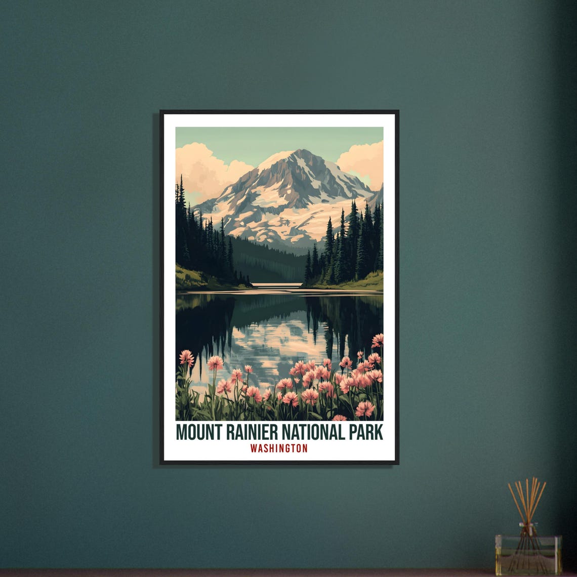 Mount Rainier National Park Washington Lake Sunset Travel Poster - Image 2