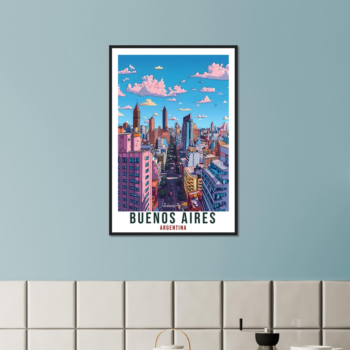 Buenos Aires Argentina Illustrated City Skyline Aerial View Poster - Image 2