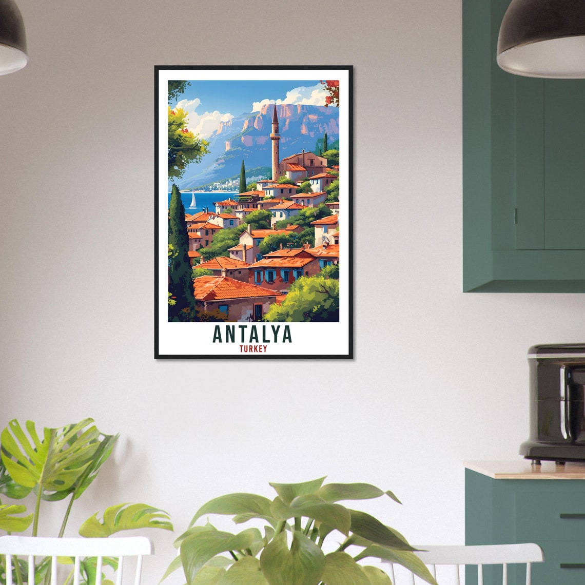 Antalya Turkey Old Town Minaret Harbor Mountains Travel Poster - Image 4