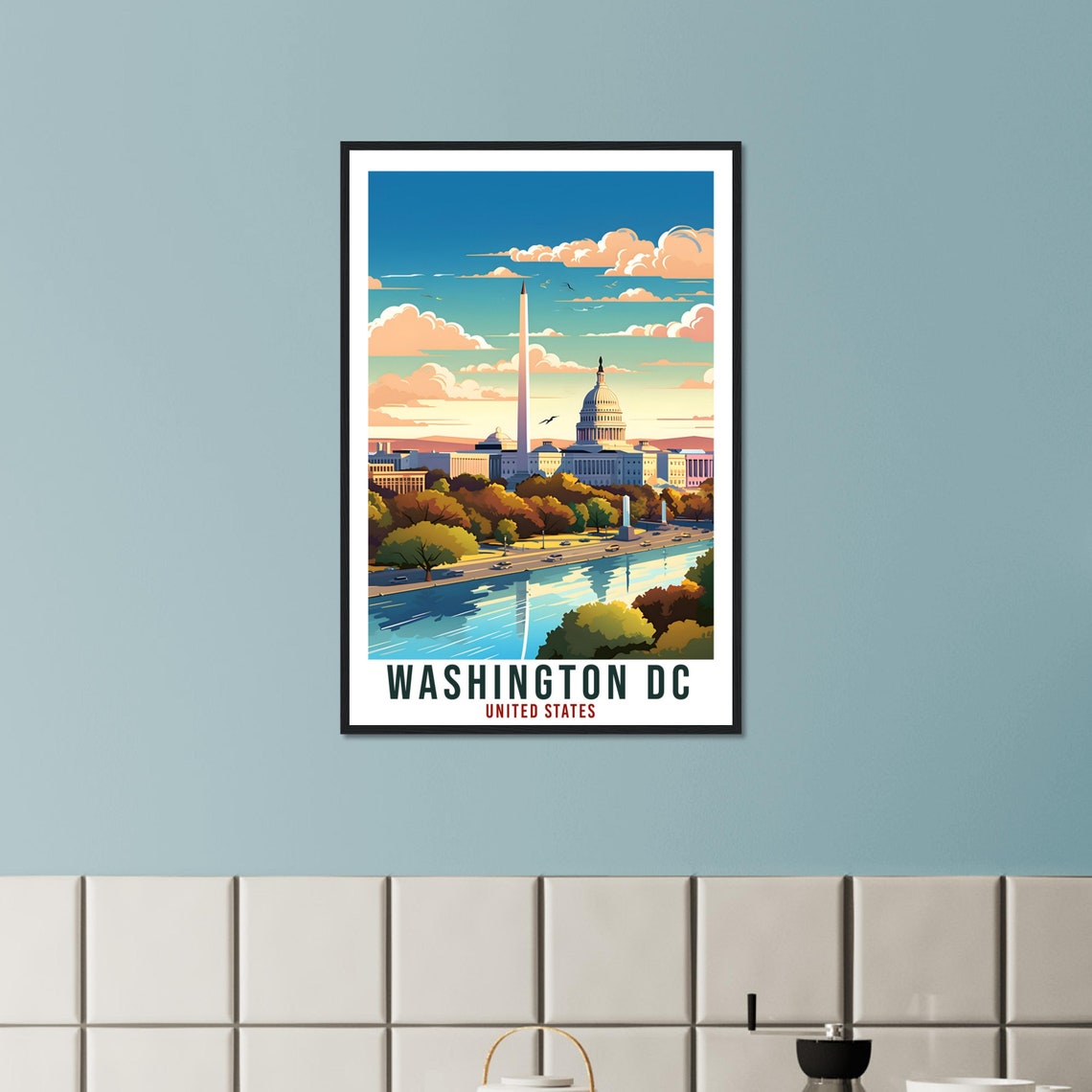 Washington DC Capitol Washington Monument Landmark Travel Poster - Image 3
