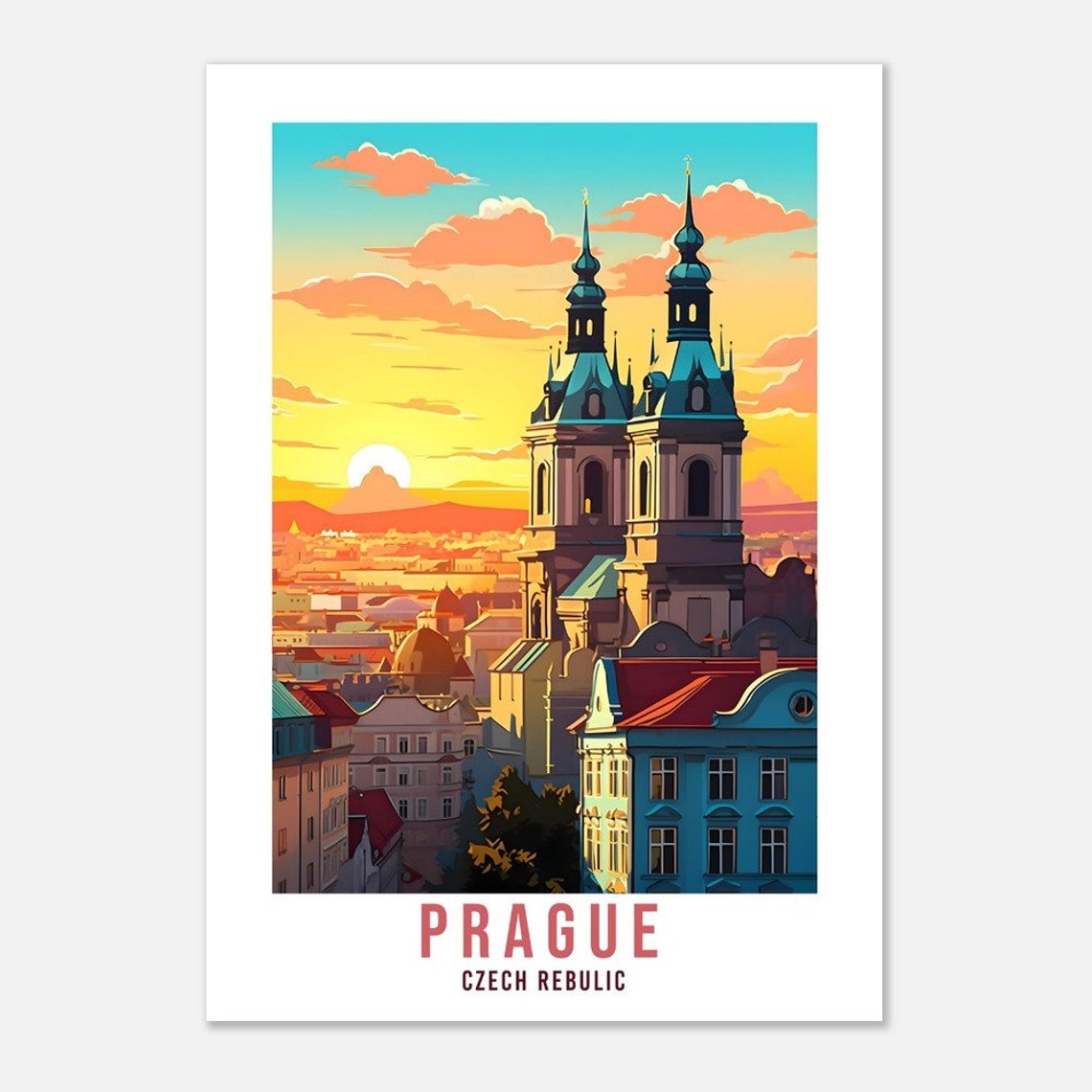 Prague Travel Poster Czech Republic Travel Print Vintage Prague Travel Print Wall Hanging Home Decor World Travel Art Prague Gift Wall Art - Image 3