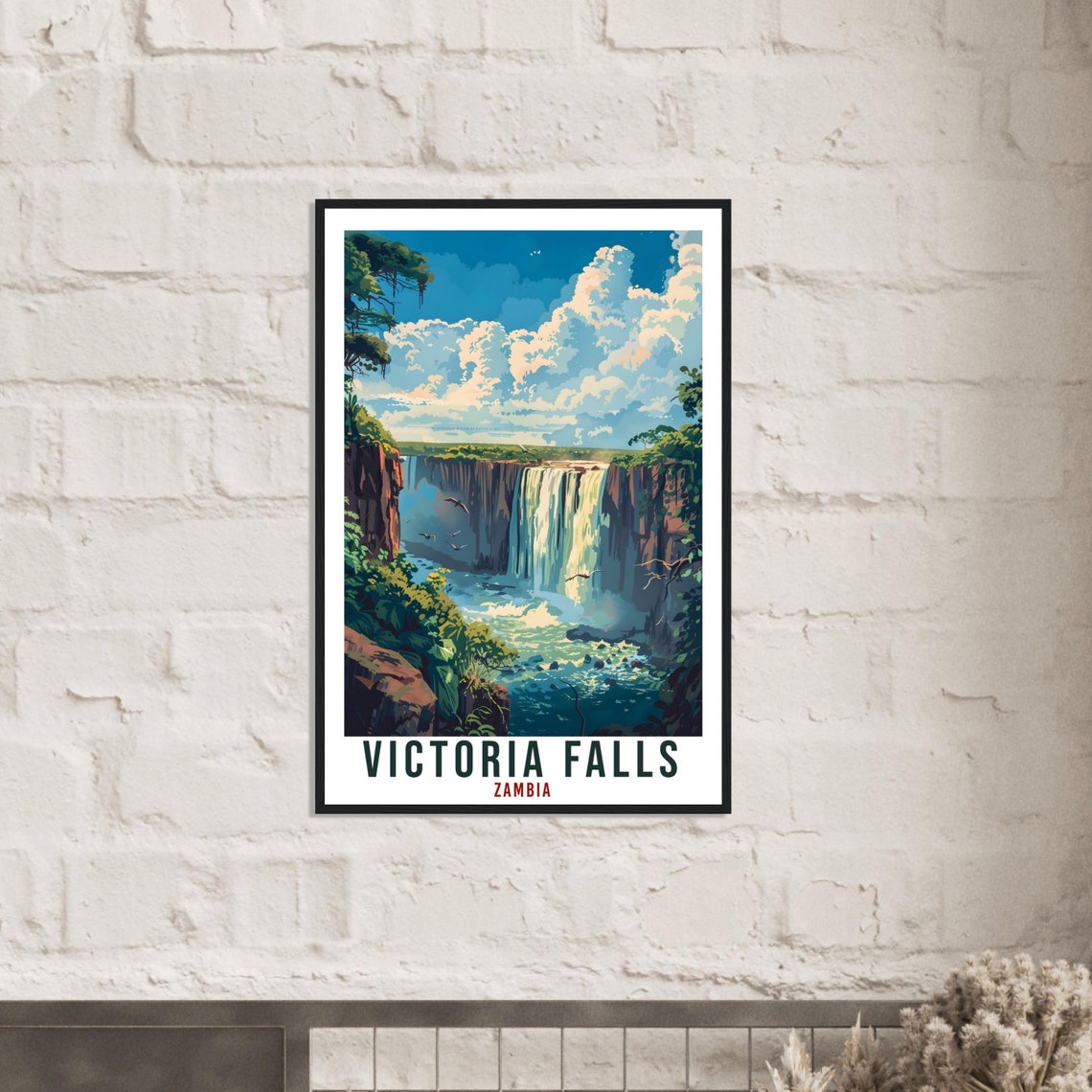 Victoria Falls Zambia Waterfall Cliffs Lush Nature Travel Poster - Image 2