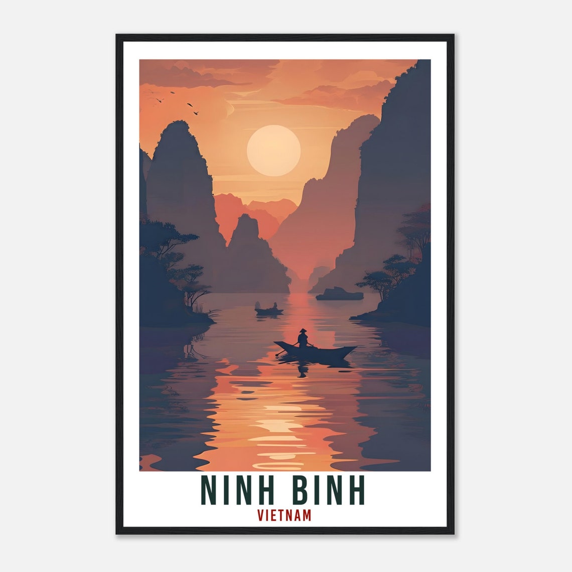 Ninh Binh Vietnam Sunset River Vintage Travel Poster Karst Decor - Image 4