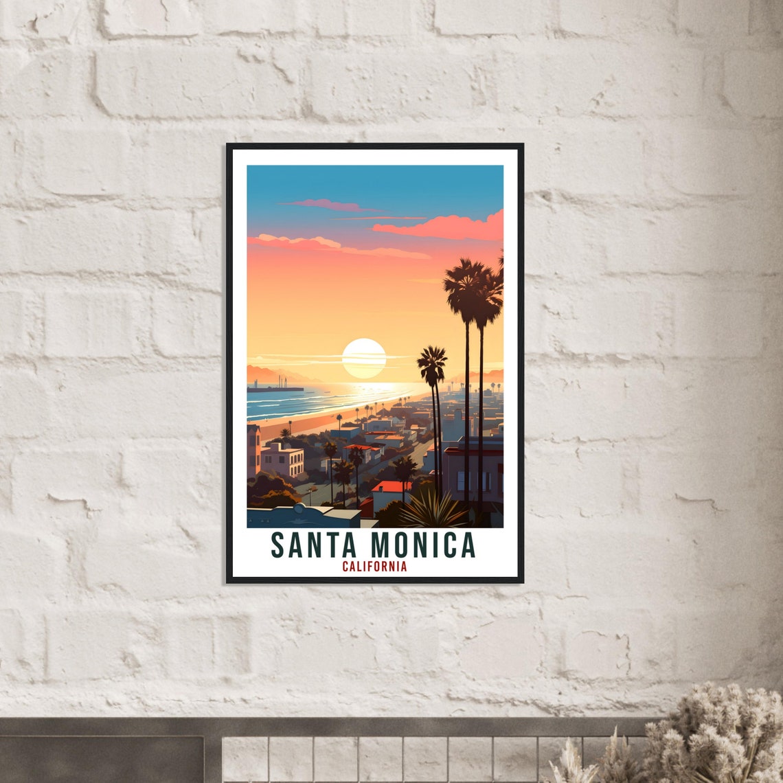 Santa Monica Travel Print California Home Decor Usa City Wall Art Gift Wall Hanging Art Lover California Artwork Santa Monica Travel Poster - Image 2