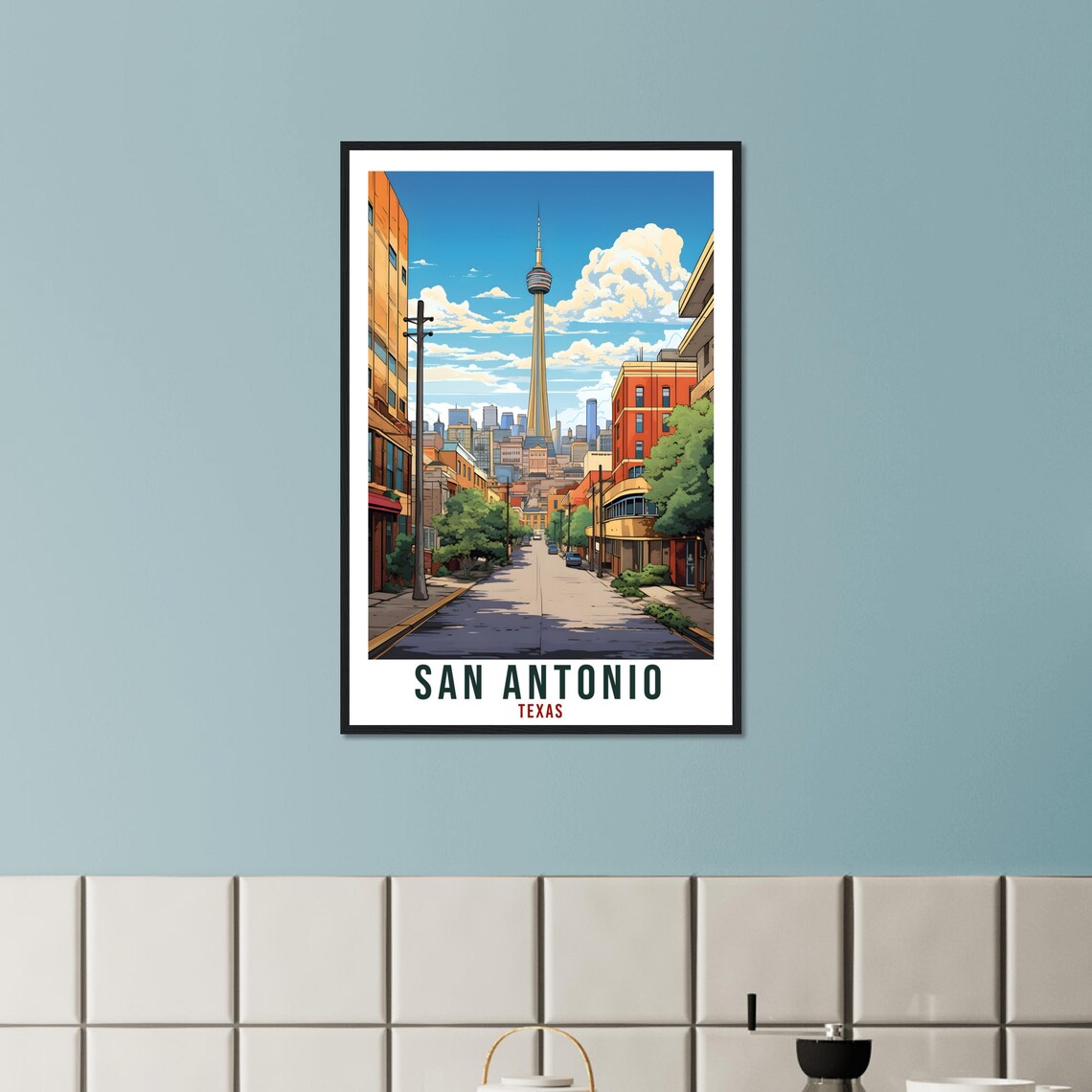 San Antonio Texas Downtown Street Vintage Skyline Travel Poster - Image 2