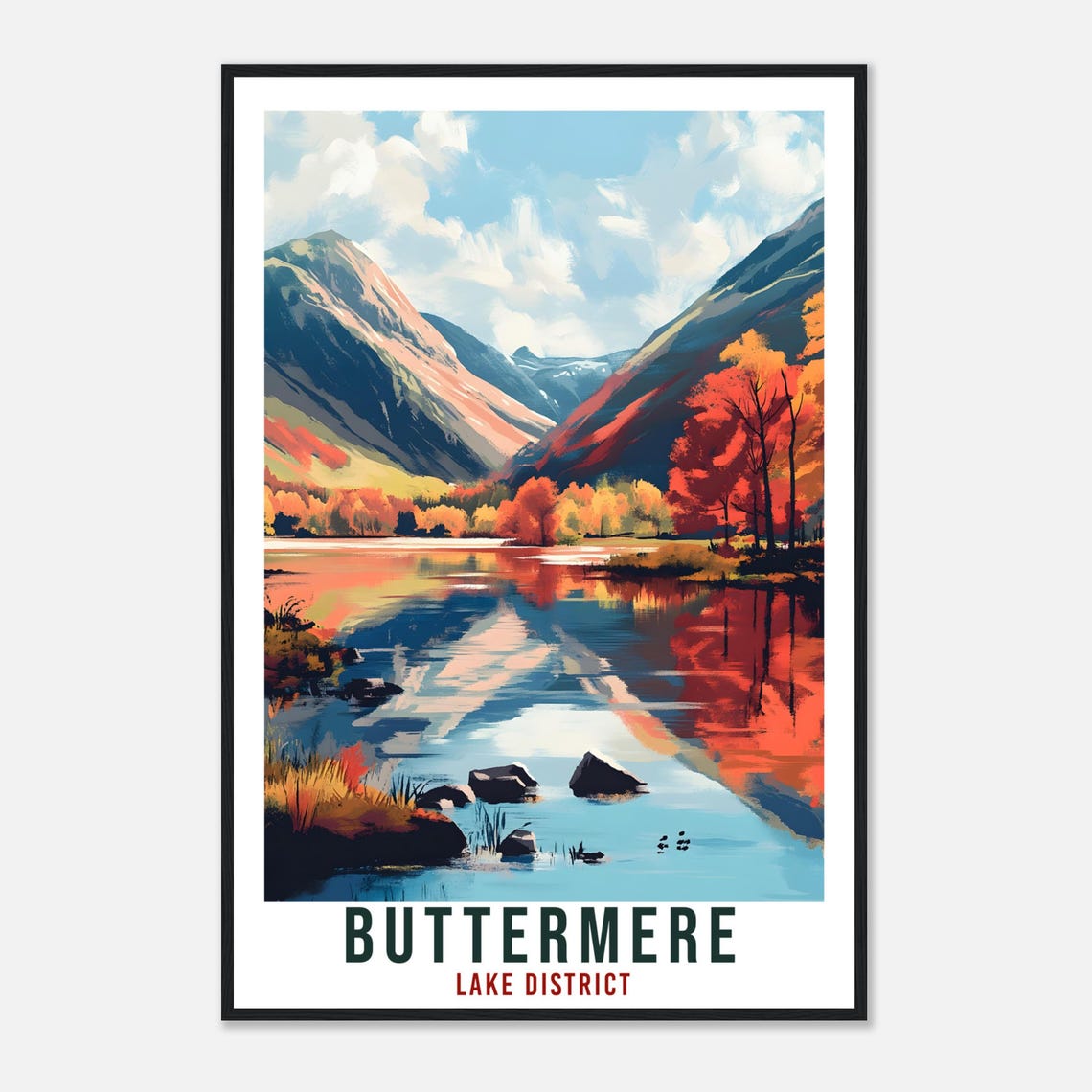 Buttermere Lake District Autumn Lake Reflections Travel Poster - Image 4
