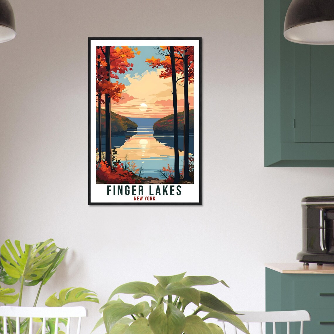 Finger Lakes New York Autumn Lake Sunset Vintage Style Travel Poster - Image 2