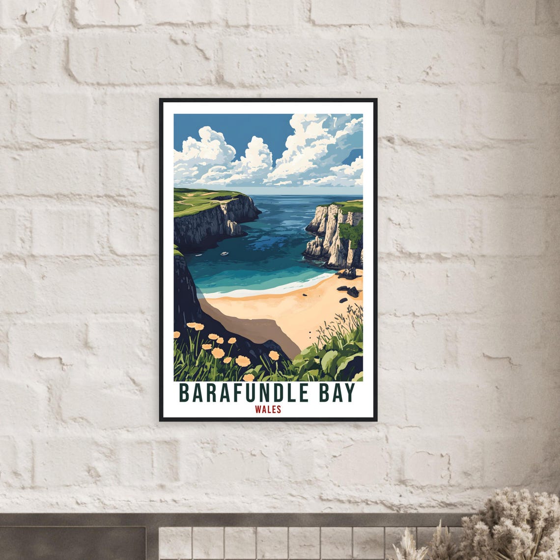 Barafundle Bay Wales Travel Poster Cliffs Beach Wildflower Artwork - Image 2