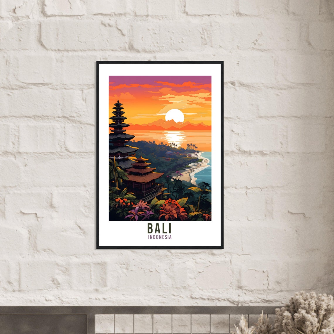 Bali Indonesia Temple Sunset Ocean Coast Vintage Travel Poster Art - Image 4