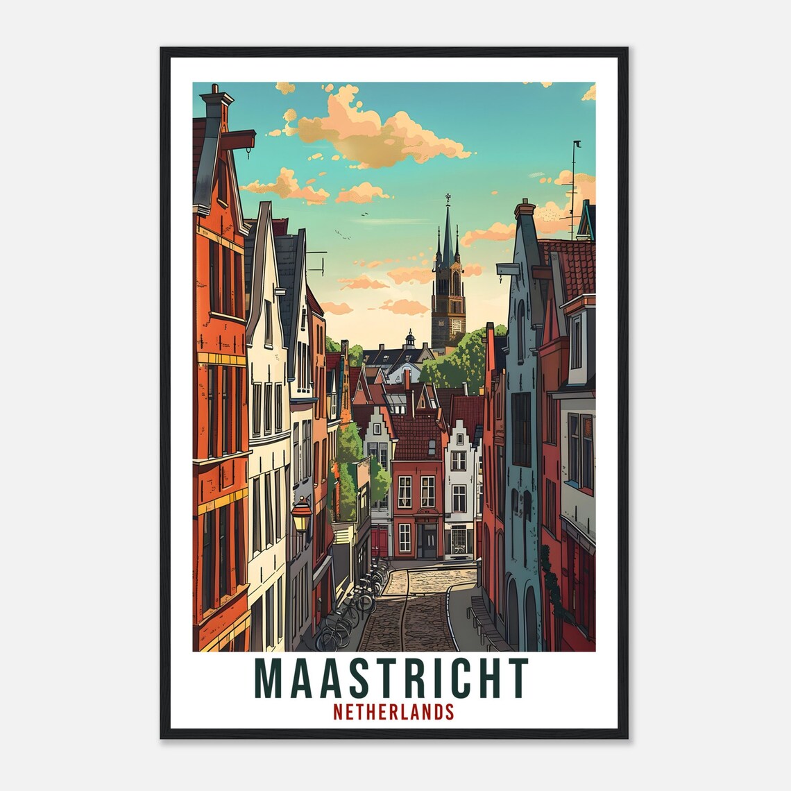 Maastricht Netherlands Vintage Travel Street Church Cobblestone Poster - Image 4