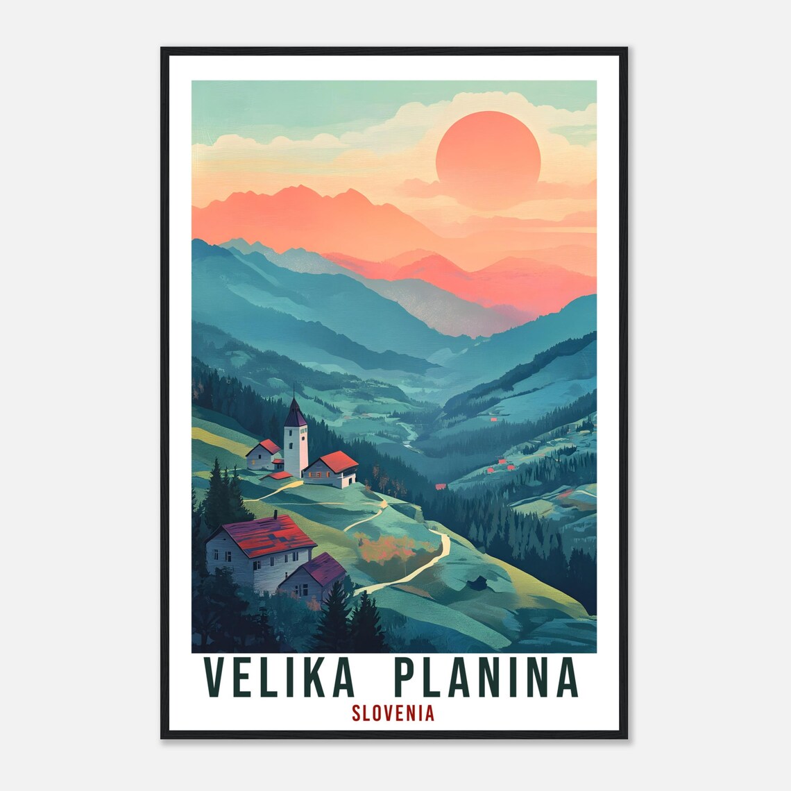 Velika Planina Slovenia Alpine Sunset Valley Vintage Travel Poster - Image 4