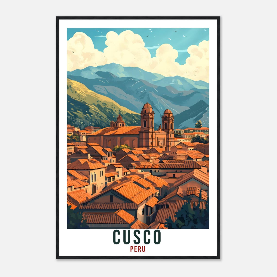 Cusco Peru Cathedral Domes Terracotta Rooftops Vintage Travel Poster - Image 4