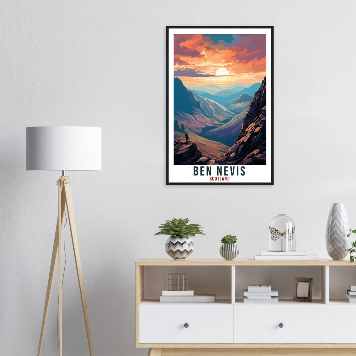 Ben Nevis Scotland Mountain Valley Sunset Hiker Silhouette Poster - Image 4